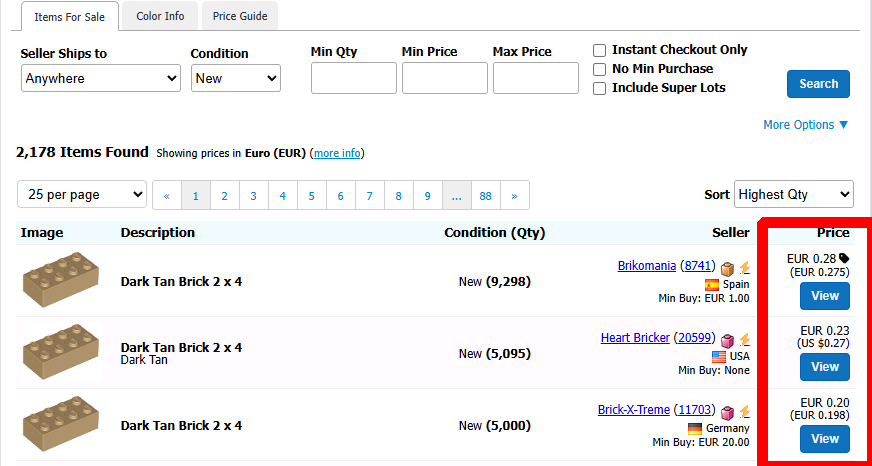 Brick Link Dark Tan 4x2 Pricing